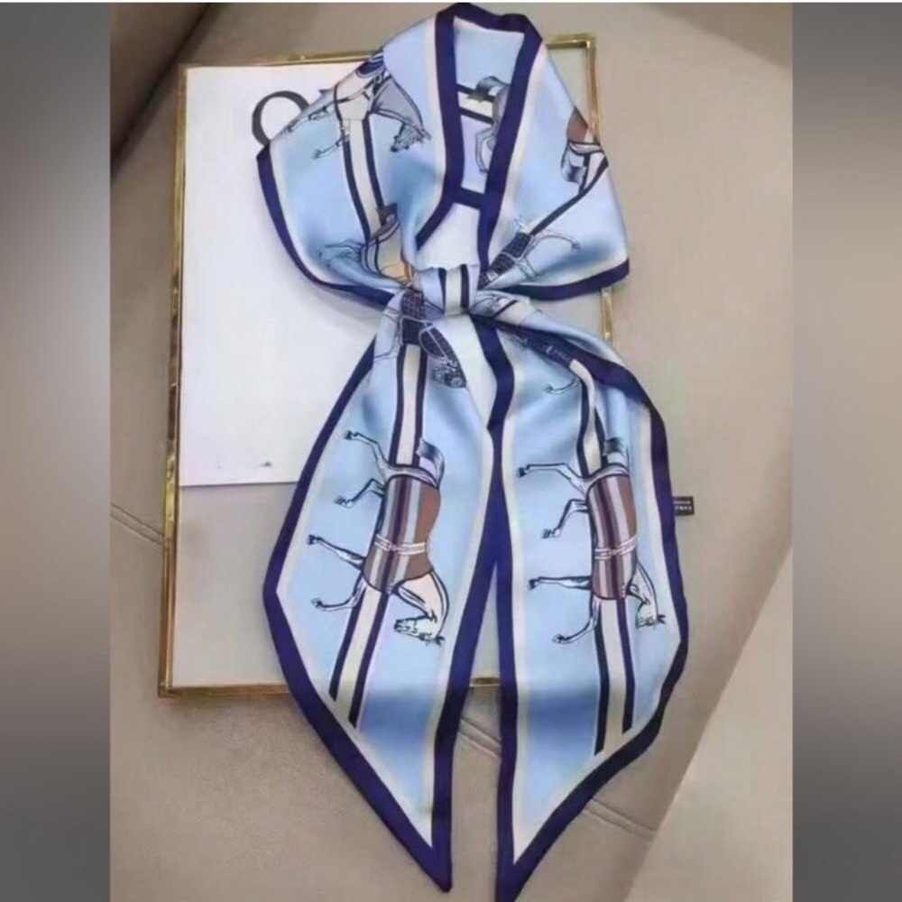Light Blue Equestrian Print Scarf New